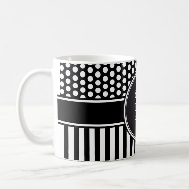 Taza De Café Black Dots & Stripes Grid + tu trasero. y texto (Izquierda)