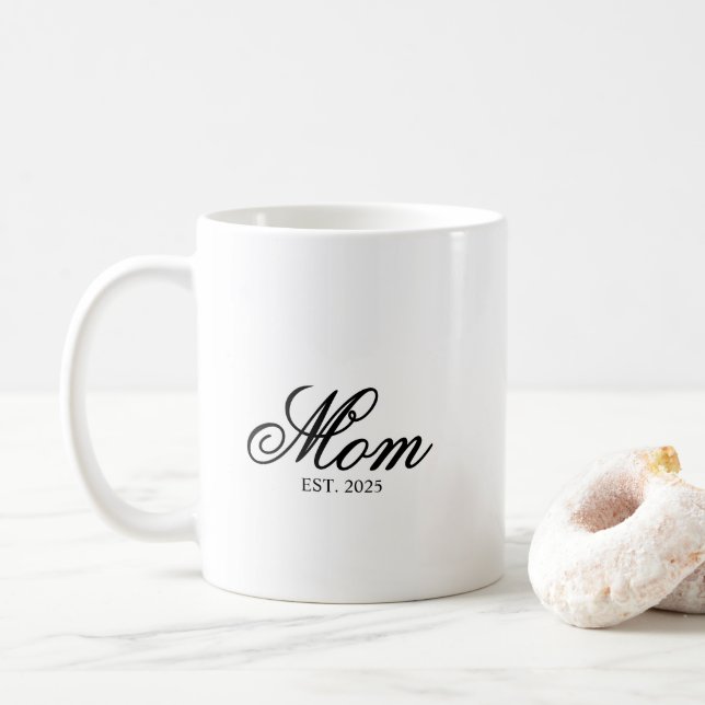 Taza De Café Black Elegant Script Established Mom (Con donut)