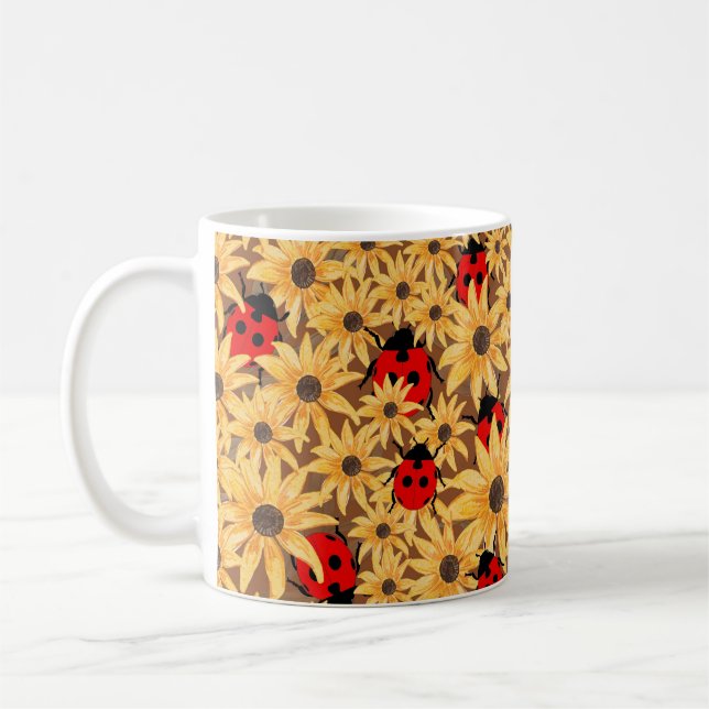 Taza De Café Black-Eyed Susan And Ladybugs Seamless Pattern (Izquierda)