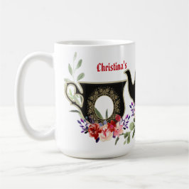 Taza De Café Black Floral Teapot Tarde Tea 50th Birthday Co