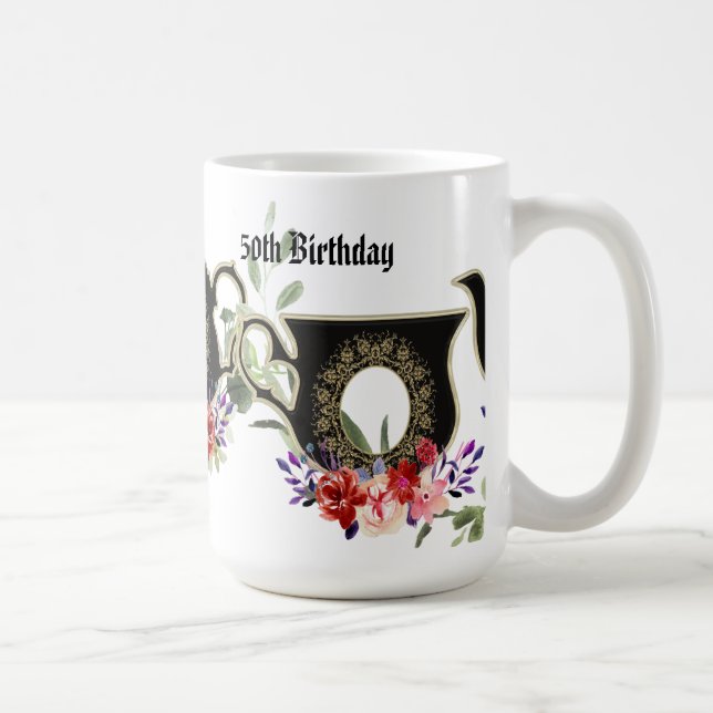 Taza De Café Black Floral Teapot Tarde Tea 50th Birthday Co (Derecha)