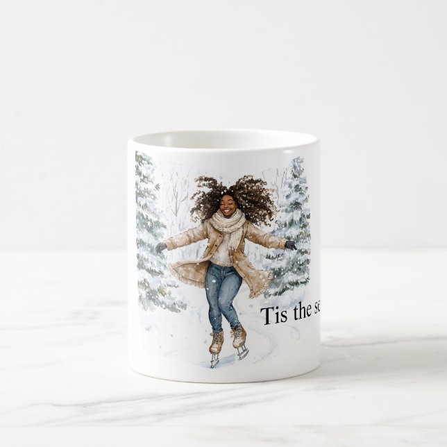 Taza De Café Black Girl Ice Skating Christmas (Centro)