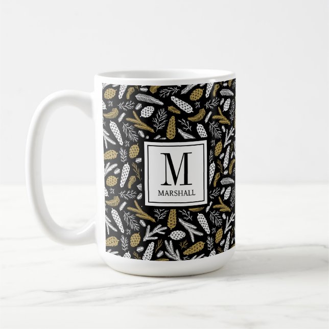 Taza De Café Black Gold Monogram Name Christmas Holiday (Izquierda)