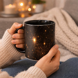 Taza De Café Black Gold Star Mug | Elegant Sparkle Coffee Cup