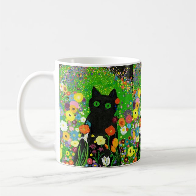 Taza De Café Black Kitty Floral Mug (Izquierda)