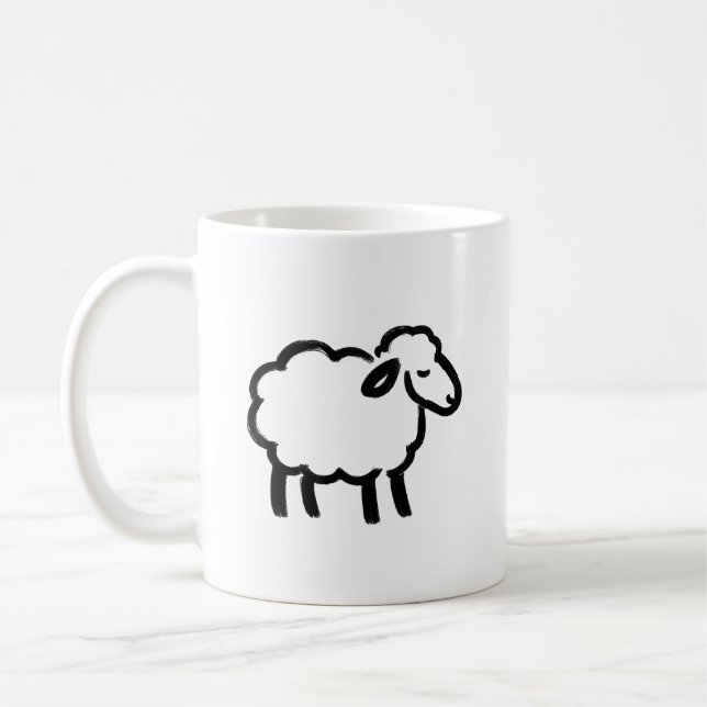 Taza De Café Black Line Sheep – Cozy Animal Ink Design on (Izquierda)