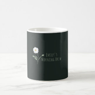 Taza De Café Black Minimalist Daisy & Text Modern Farmhouse