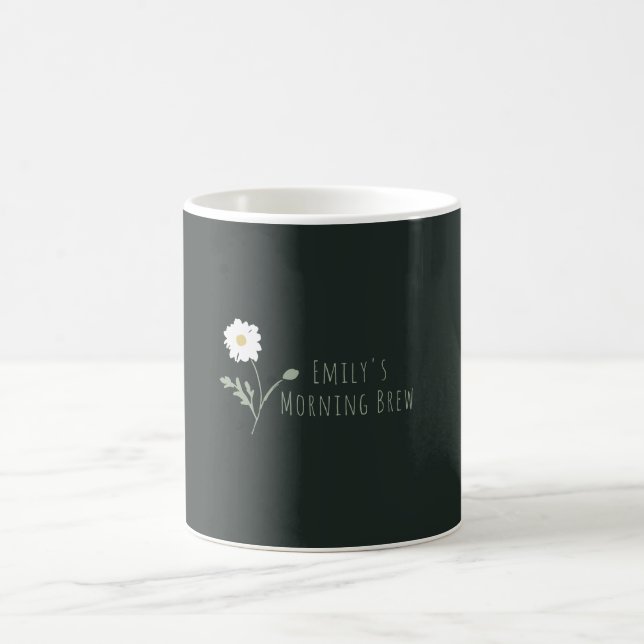 Taza De Café Black Minimalist Daisy & Text Modern Farmhouse (Centro)