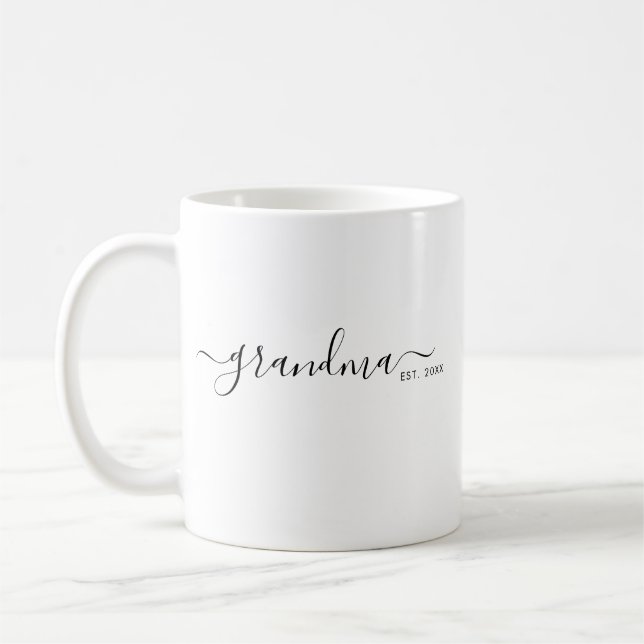 Taza De Café Black Modern Script Established Grandma (Izquierda)