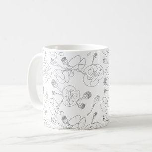 Taza De Café Black on White Poppies