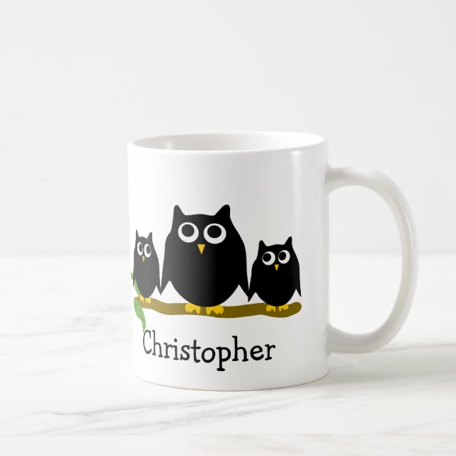 Taza De Café Black Owls Design Personalised (Derecha)