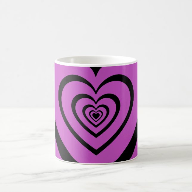 Taza De Café Black Purple Hypnotic Heart Love Pattern (Centro)