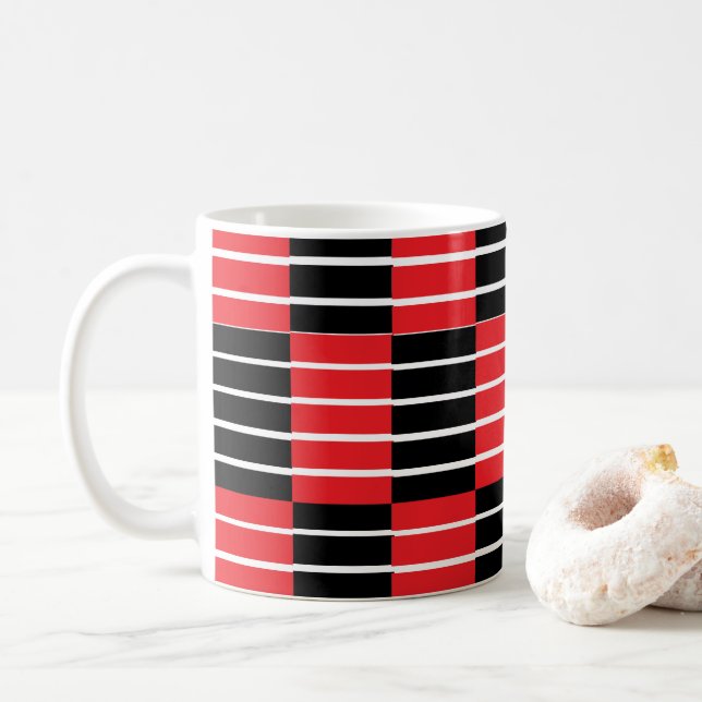 Taza De Café Black Red Checks and Stripes (Con donut)