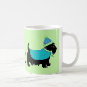 Taza De Café Black Scottie Dog Blue Green Name Personalized