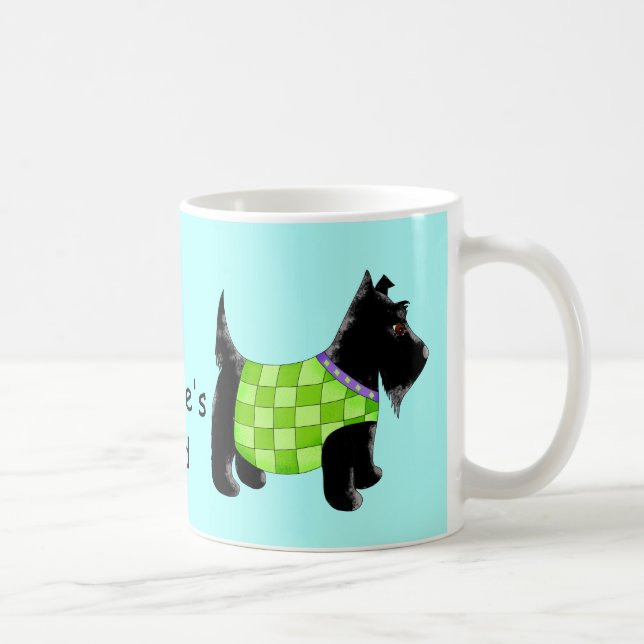Taza De Café Black Scottie Dog Green Blue Name Personalized (Derecha)