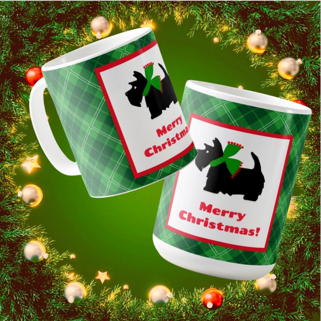 Taza De Café Black Scottie Dog Tartan Merry Christmas (Great hostess gift!)