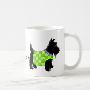 Taza De Café Black Scottie Terrier Dog Green Name Personalizado