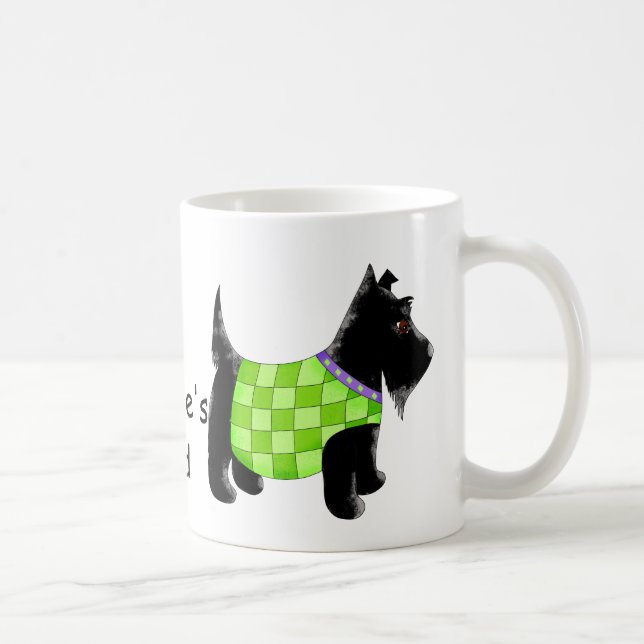 Taza De Café Black Scottie Terrier Dog Green Name Personalizado (Derecha)