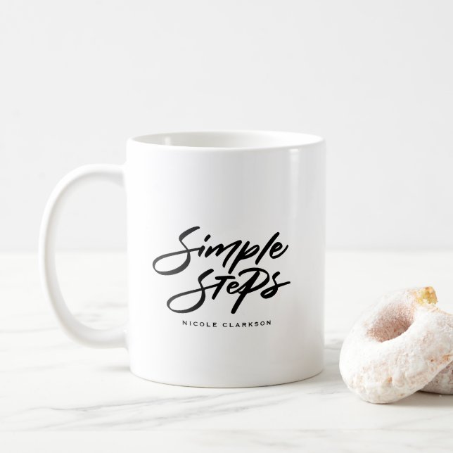 Taza De Café Black Simple Steps Quote Modern Calligraphy (Con donut)