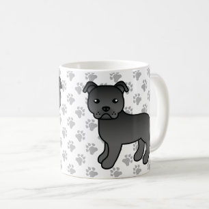Taza De Café Black Staffordshire Bull Terrier Cute Cartog Dog