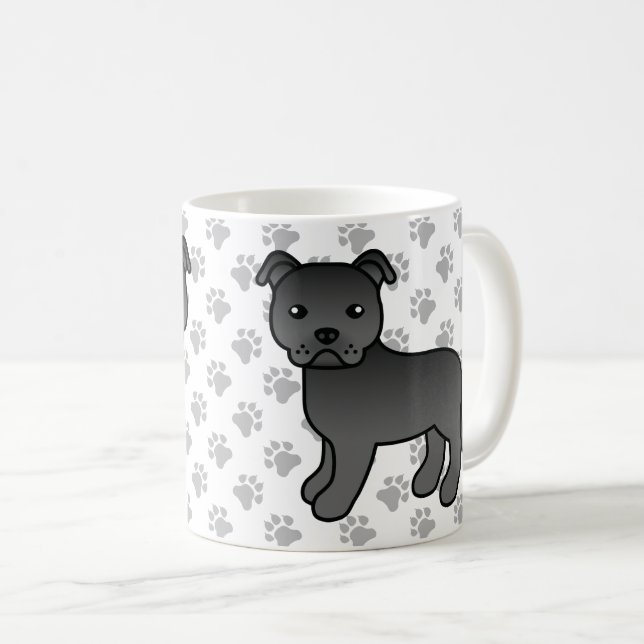 Taza De Café Black Staffordshire Bull Terrier Cute Cartog Dog (Anverso derecho)