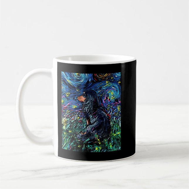 Taza De Café Black Tan Long Hair Dachshund Starry Night Dog Art (Izquierda)