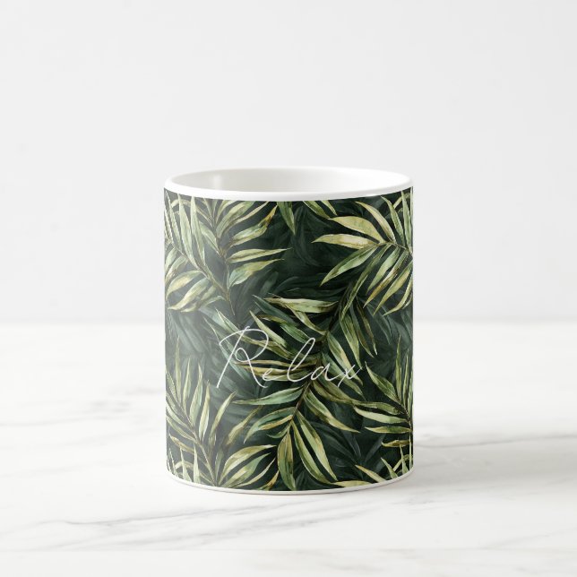 Taza De Café Black Tropical Green Leaves (Centro)