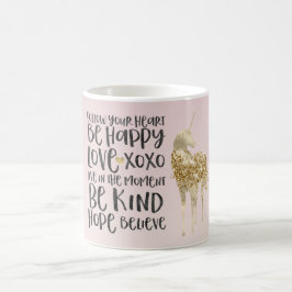 Taza De Café Black Watercolor Inspirador Gold Unicorn