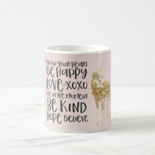 Taza De Café Black Watercolor Inspirador Gold Unicorn