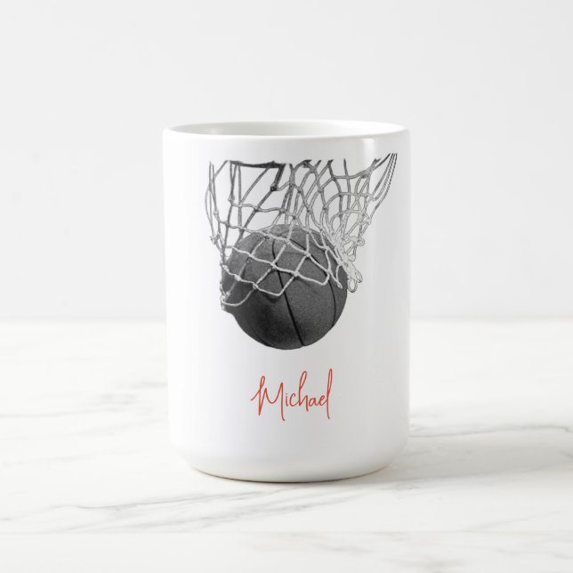 Taza De Café Black & White Basketball Ball & Net Your Name (Centro)