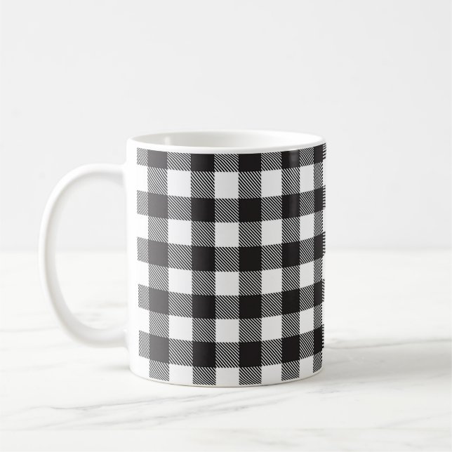Taza De Café Black White Buffalo Gingham Check Plate Holiday (Izquierda)