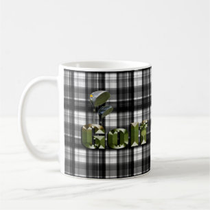 Taza De Café Black White Checks Tartan Golf, Coffee Mug