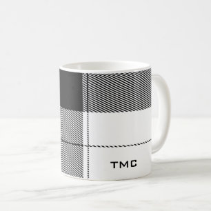 Taza De Café Black White Classic Plaid Initials Modern Preppy