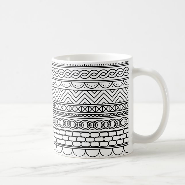 Taza De Café Black & White Geometric Border Sampler Pattern (Derecha)