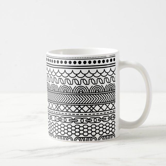 Taza De Café Black & White Geometric Border Sampler Pattern (Derecha)
