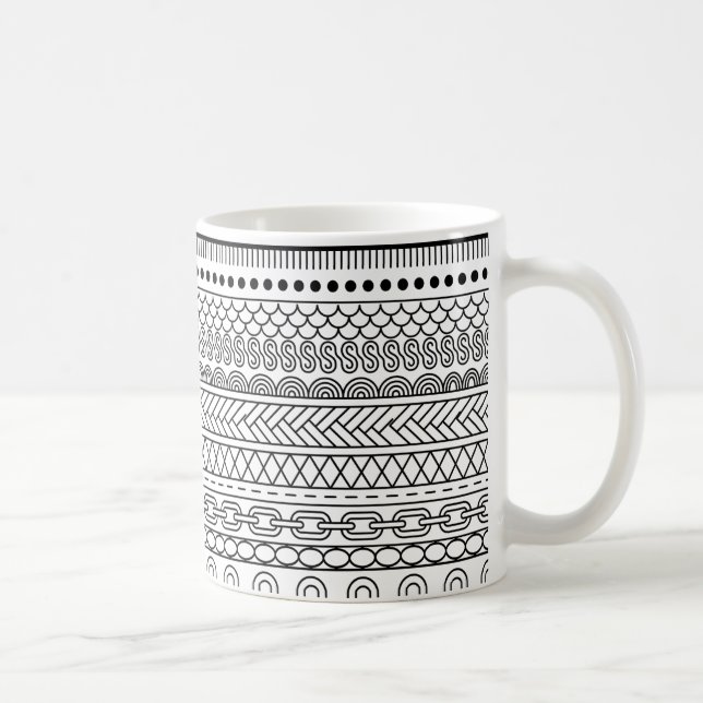 Taza De Café Black & White Geometric Border Sampler Pattern (Derecha)