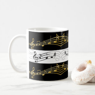 Taza De Café Black White Gold Music Notes Mug