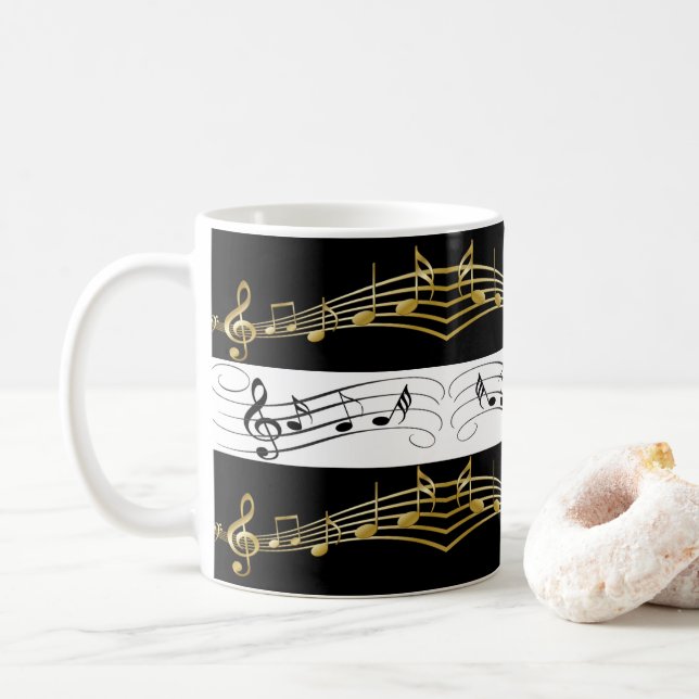 Taza De Café Black White Gold Music Notes Mug (Con donut)