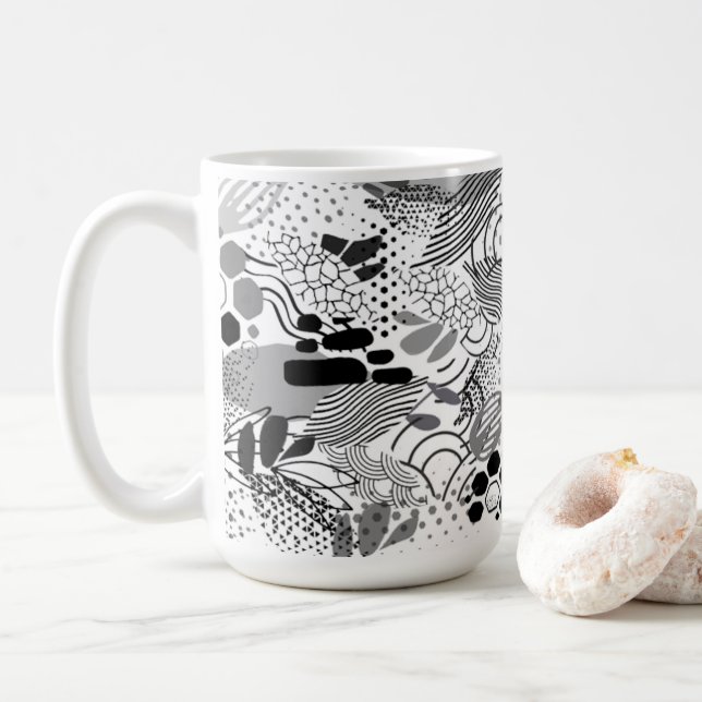 Taza De Café black, white, gradient abstract design mug  (Con donut)