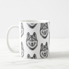 Taza De Café Black & White Ink & Watercolor Siberian Husky