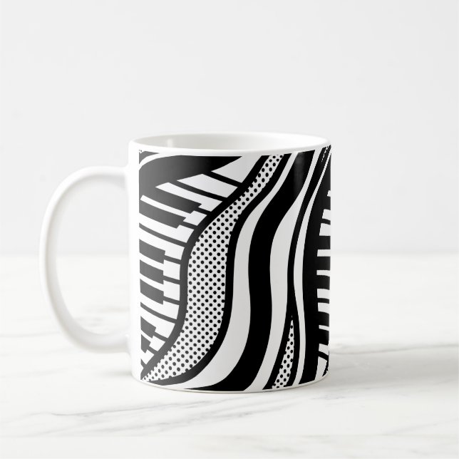 Taza De Café Black White Piano Polka Waves Musical (Izquierda)
