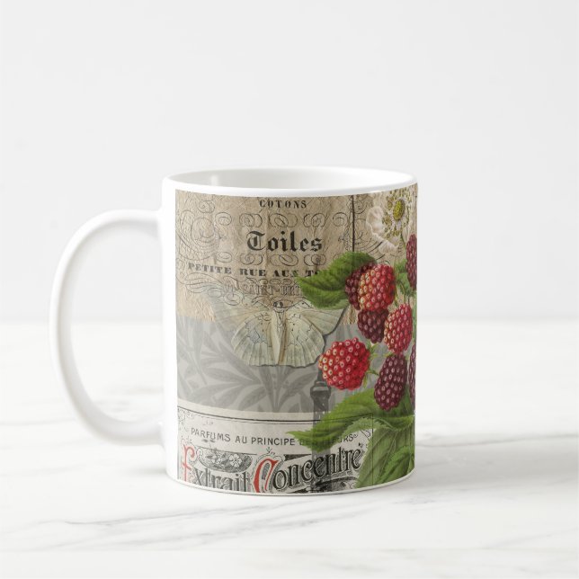 Taza De Café Blackberries Floral Jardín Flor Mariposa Arte (Izquierda)