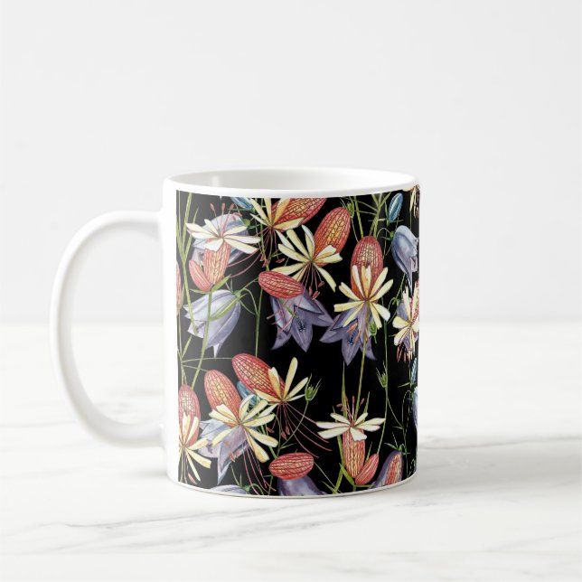 Taza De Café Bladder Campion Bells: Floral acuarela (Izquierda)