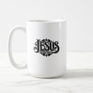 Taza de café blanca con el nombre de Jesús