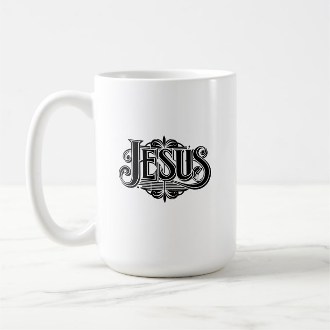 Taza de café blanca con el nombre de Jesús (Izquierda)