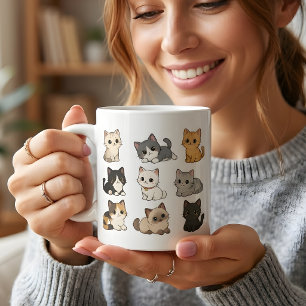 Taza de café blanca de gatitos lindos Kawaii