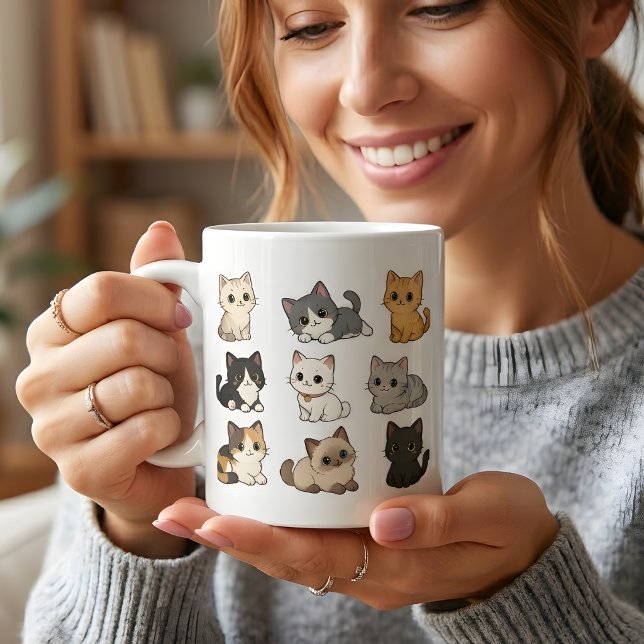 Taza de café blanca de gatitos lindos Kawaii (Subido por el creador)