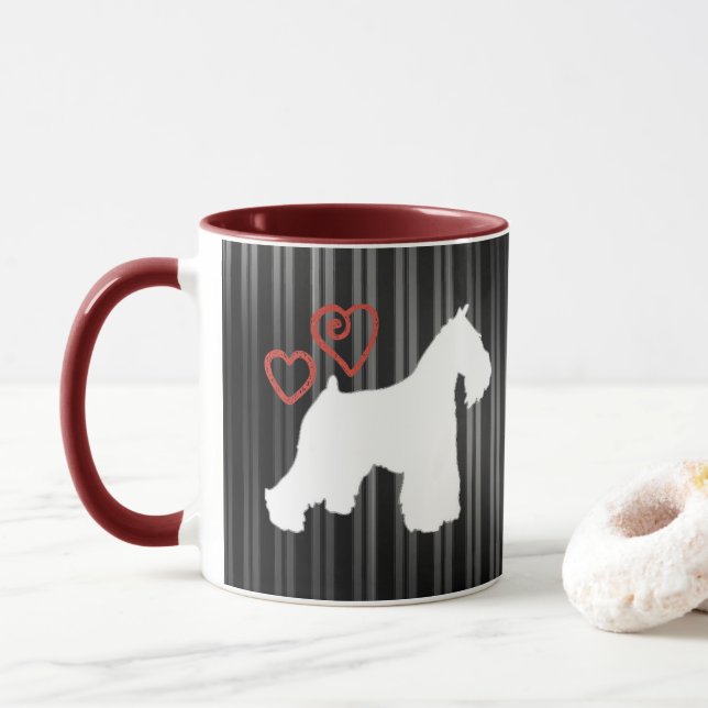 Taza de café blanca del Schnauzer (Con donut)