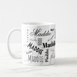 Taza de café blanca negra con nombre personalizado