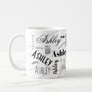 Taza de café blanca y negra con nombre personaliza